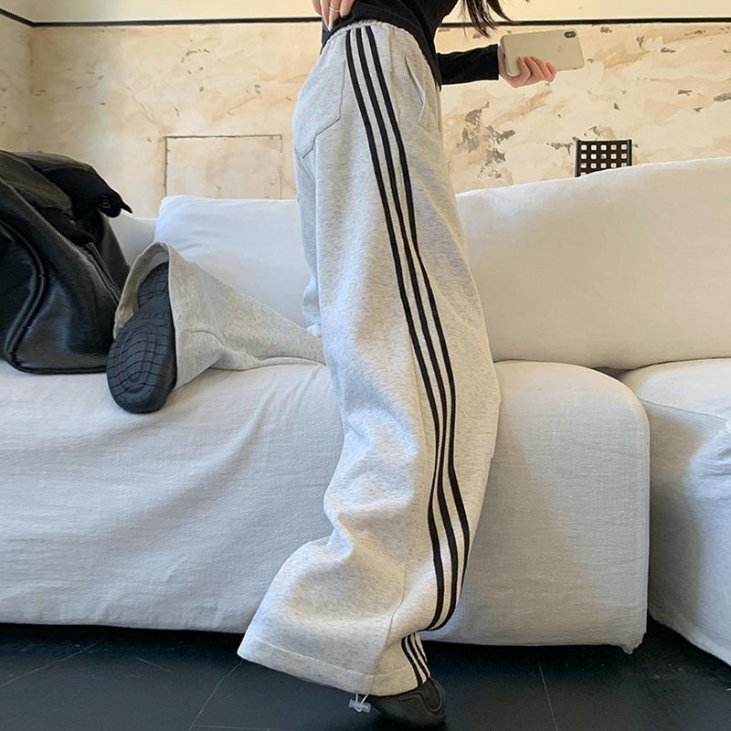 Uncle Radish Three-bar Sweatpants Women's Autumn and Winter Sweatpants High Waist Loose Small Casual Straight Wide Leg Pants