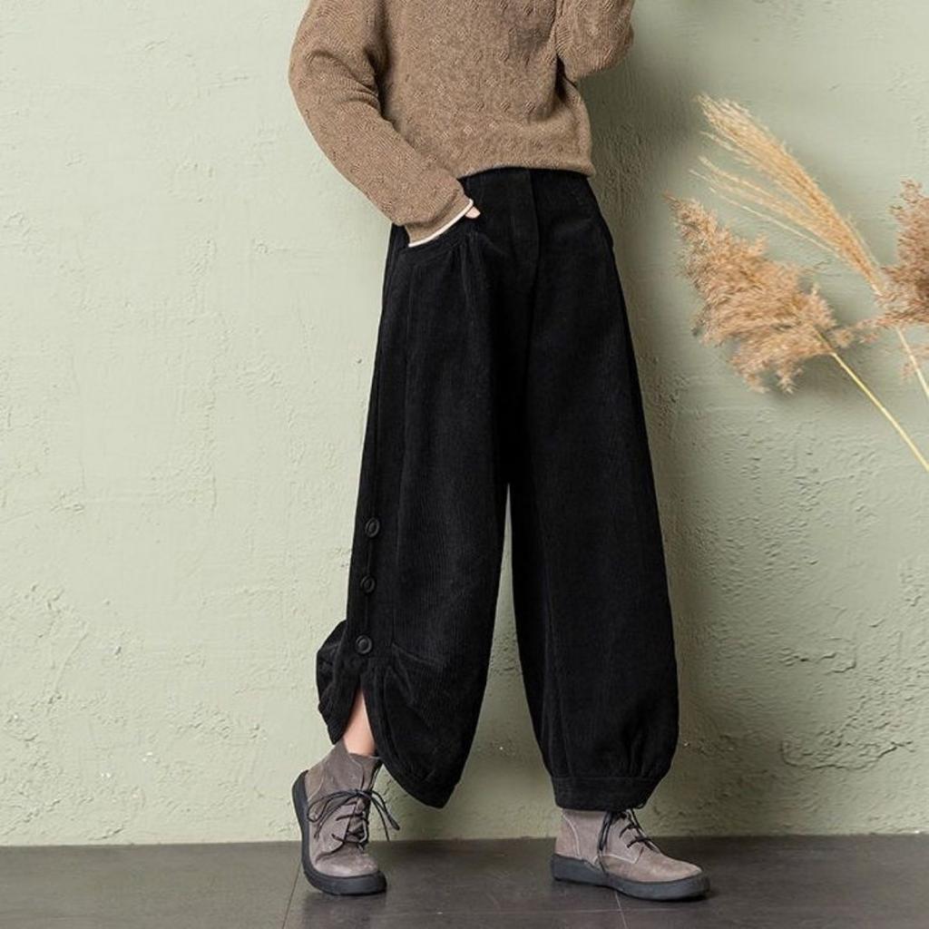 Autumn/Winter Corduroy Dad Wide Leg Pants Women's Autumn/Winter New Style Striped Velvet Loose Nine Cent Boots Pants