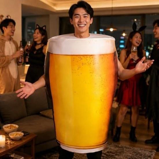 Katuzoom Beer Cosplay Alcohol Funny Gag Adult Costume Animal Suit Headpiece Unisex Outfit Yellow Halloween Event Years Party School Festival Free Size