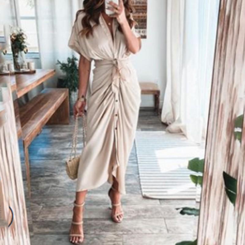 2026 Womens Elegant V-Neck Wrap Tie High-Waist Floral Print Long Dress Slim Fit Casual Office Wear