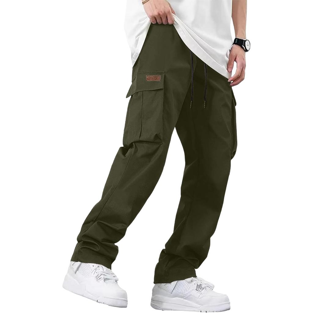 Men's Loose Casual Multi-pocket Work Pants, Youth Stretch Waist Drawstring  Pants