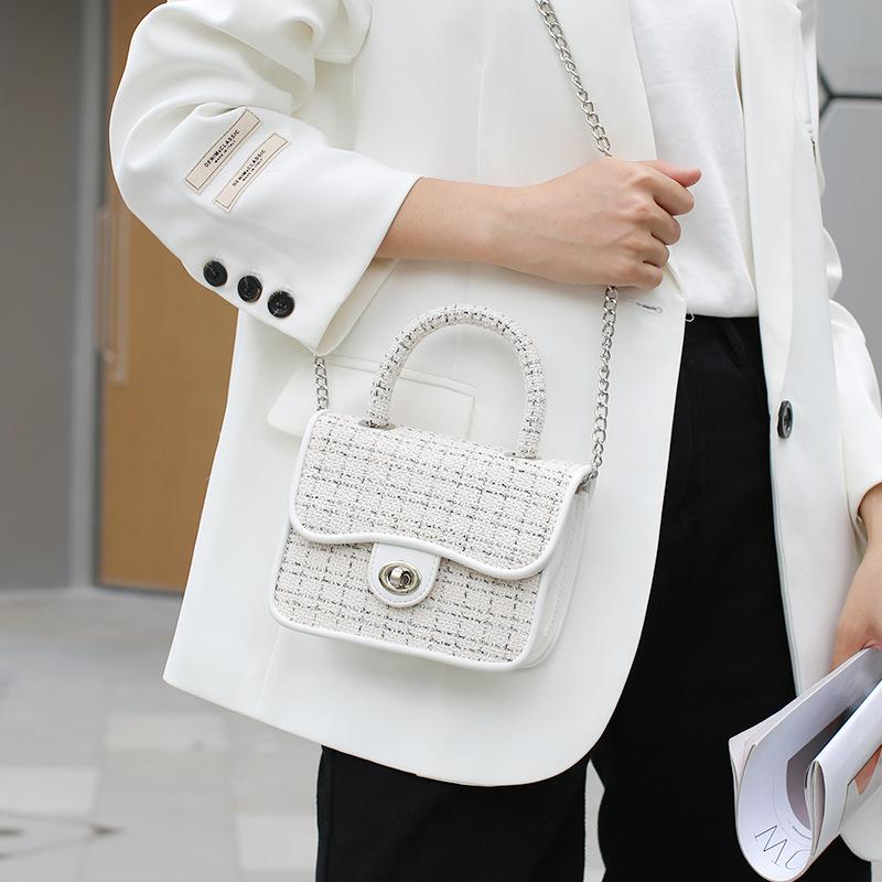 

Winter Women s Socialite Style, High-end Feel, Woven Trendy Small Square Bag, Woolen Checkered Chain Handbag, Crossbody Bag