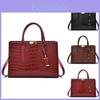 Stylish Large Capacity Crocodile Pattern Shoulder Handbag For Everyday Use In Red Black And Brown