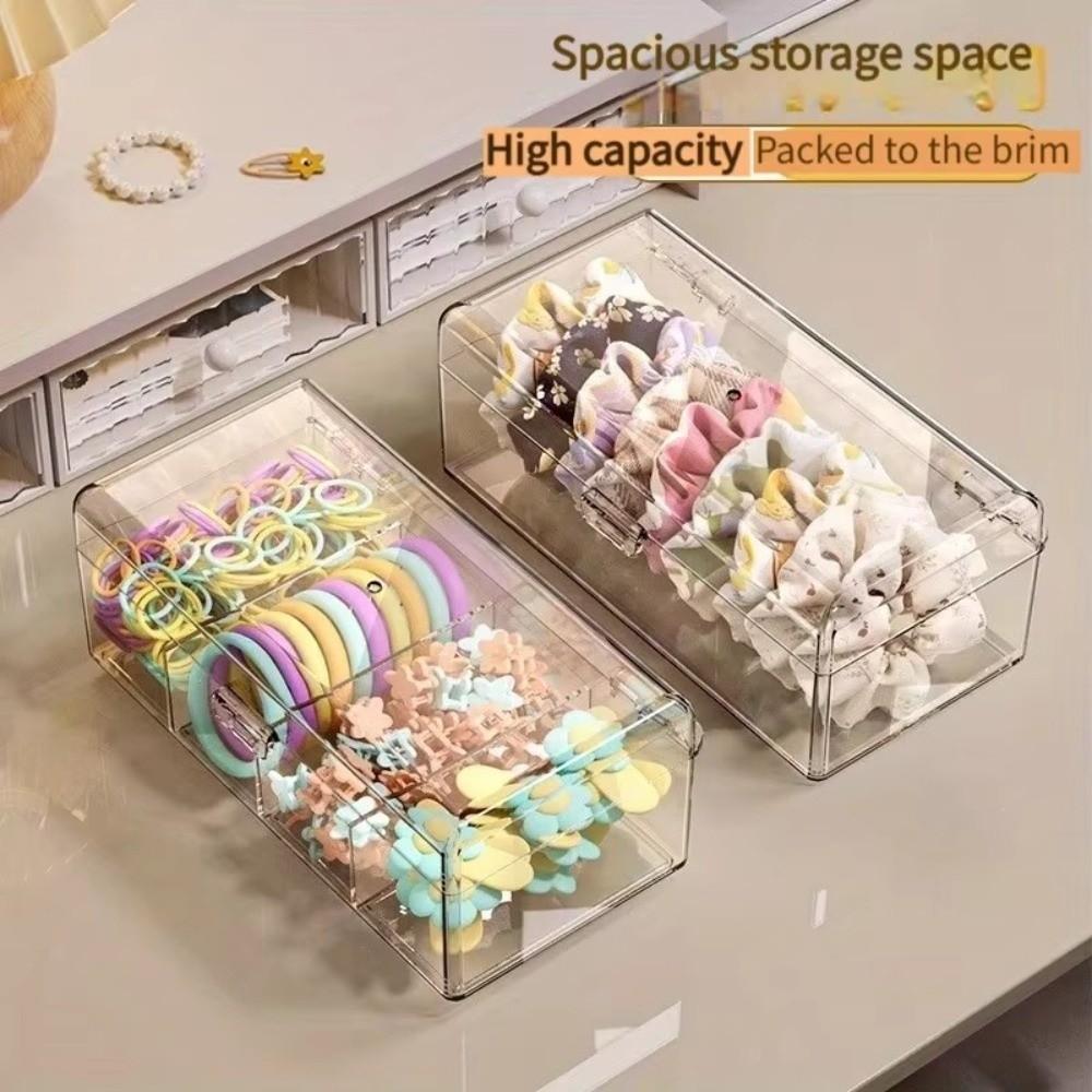 Durable Acrylic Hair Accessories Organizer Stackable Dustproof Cosmetic Storage Box Multi-Compartment Hair Tie Organizer
