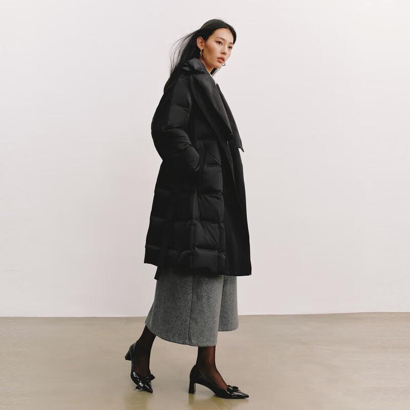 Eraly Elegant Double Collar Belted Women's Down Jacket