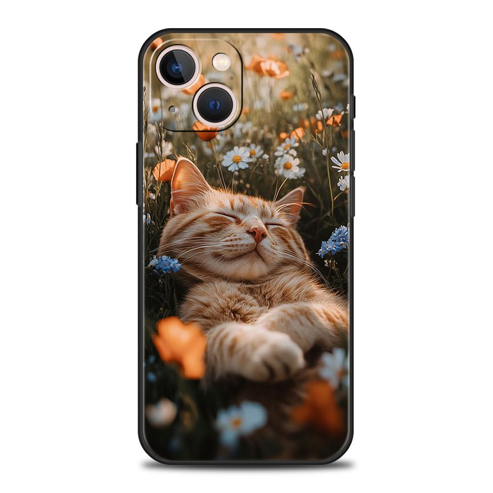 Luxury TPU Soft Phone Case For iPhone 17 Air 16E 16 11 15 14 Pro MAX 12 13 7 8 Plus X XR XS SE 2022 Cover Wearing Flowers Cat