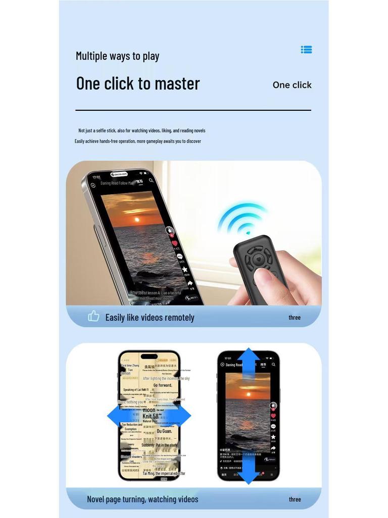 Smart Bluetooth Remote: Multifunctional Zoom, TikTok Controller, Rechargeable Phone Photography & Video Page Turner.