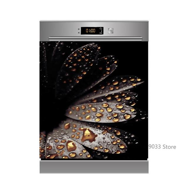 Lotus White Rose Kitchen Dishwasher Door Sticker Home Furniture Renovation Waterproof Vinyl Wallpaper Buddha Flower Room Decor