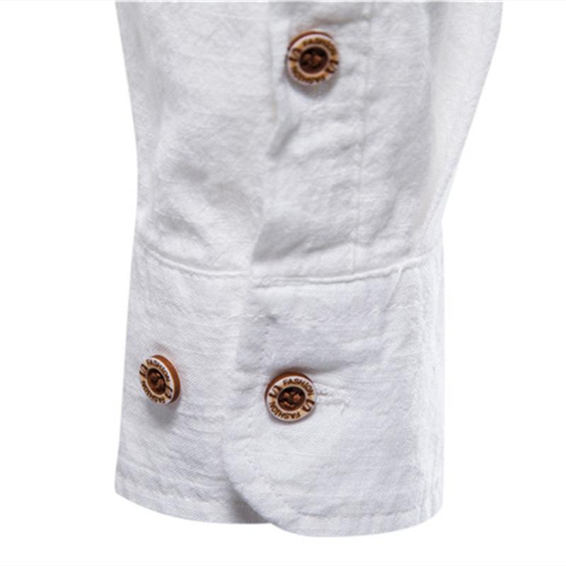 Spring and summer slim shirt men's cotton and linen casual Japanese style men's fashion business solid color long-sleeved shirt for men (US size)