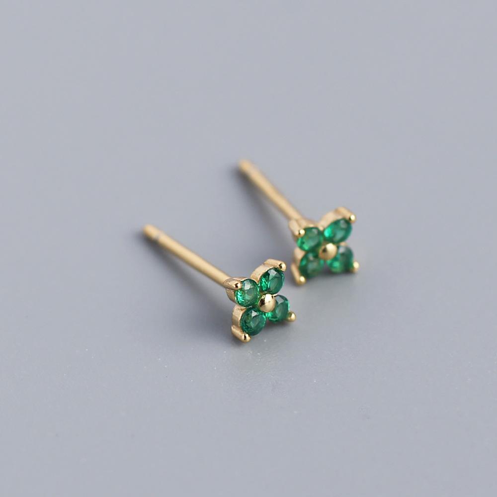 

Прості кришталеві сережки-чотирилисники, милі маленькі різнокольорові сережки-квіточки, жіночі міні-сережки 925 Silver