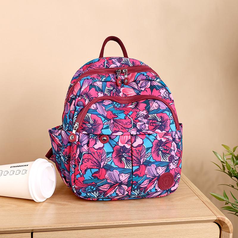 Bedruckter Nylon-Rucksack Studenten-Schultasche Damen Leichter Reiserucksack