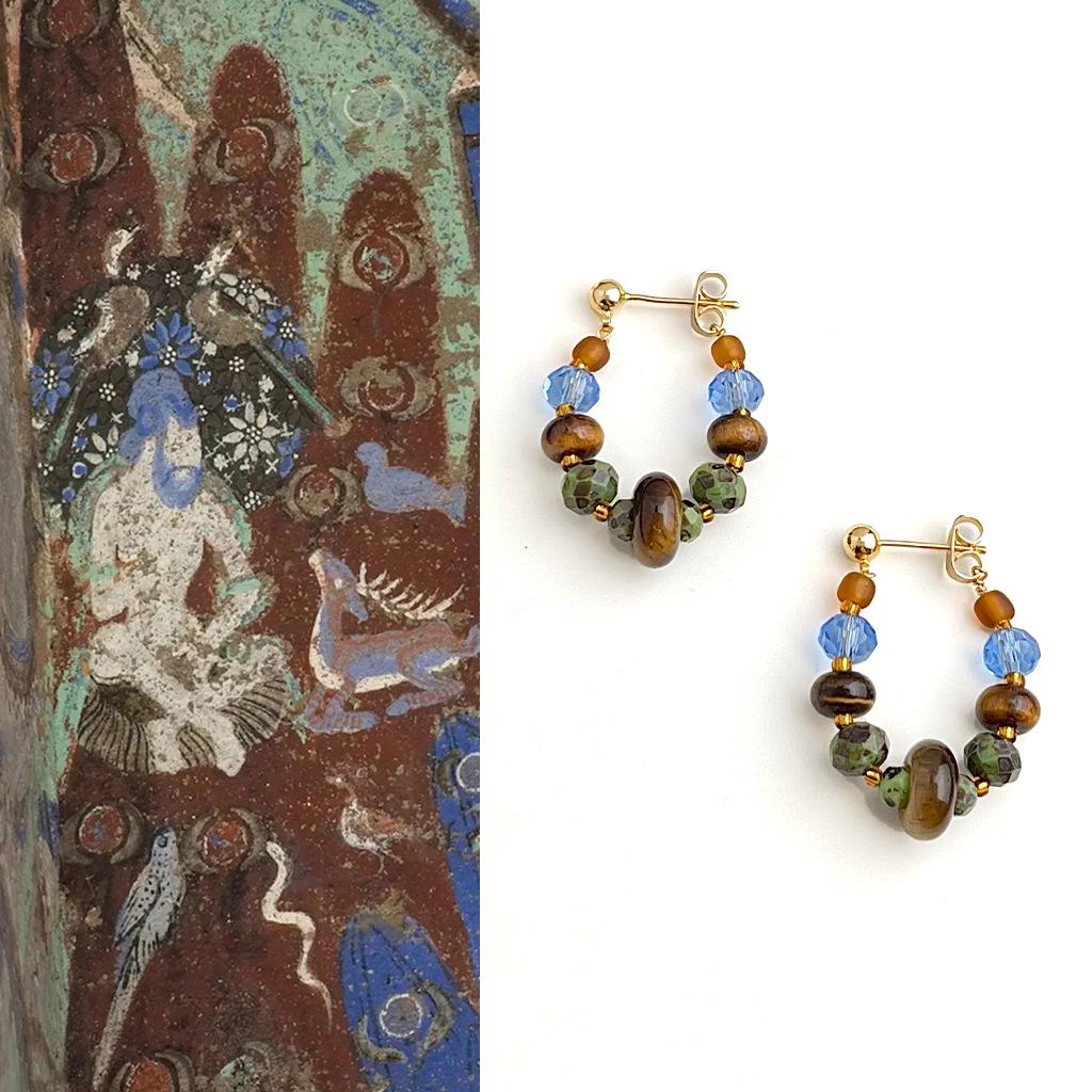 Chinese Tiger Eye Beaded Hoop Earrings - Retro Ethnic Style for Women