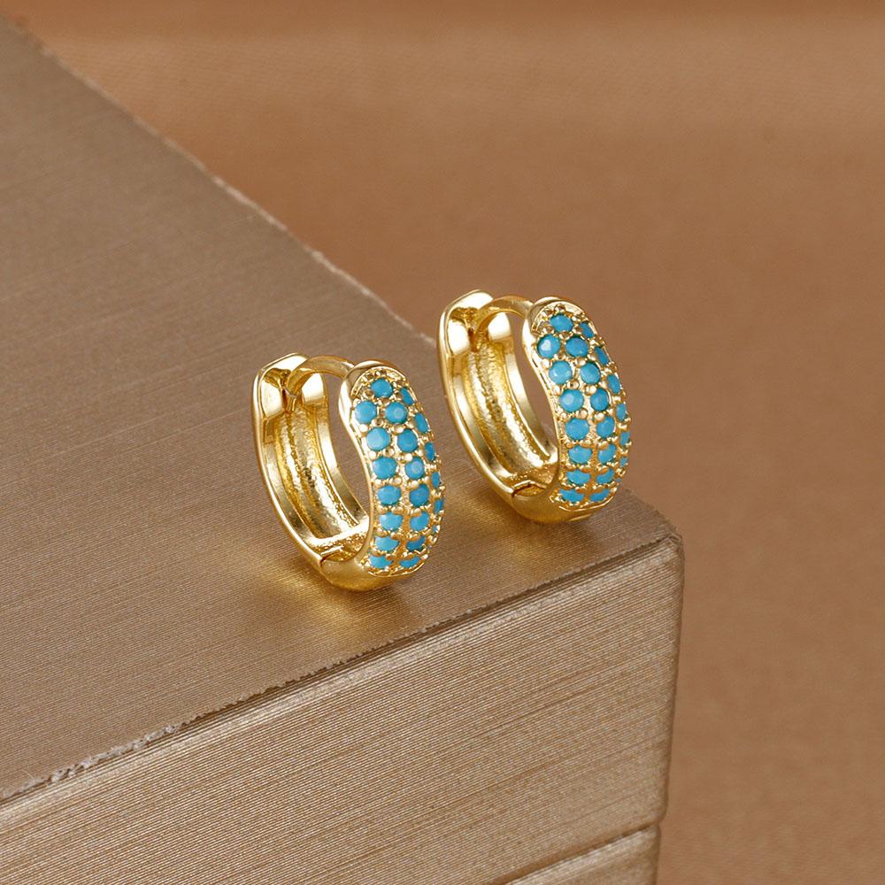 2 Stück Edelstahl Huggie Minimal Creolen für Damen Kleiner Mehrfarbiger Kristall Großer Runder Kreis Ohrring Piercing Schmuck