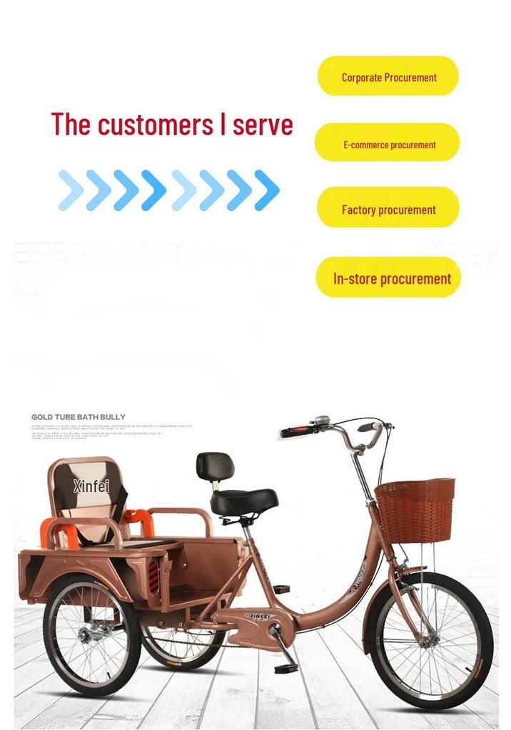 Adult Manual Pedal Tricycle for Seniors - Foot-Pedaled Bicycle