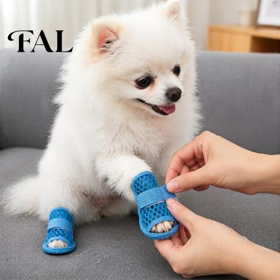 Adjustable Hook And Loop Dog Shoes 4Pcs for Hot Pavement, Breathable Mesh Boots, Summer Easy On Off Boots Paw Protectors with Non-slip Soles