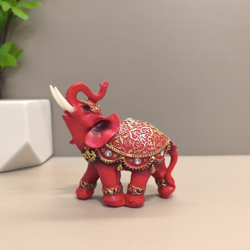 Resin Elephant Figurine Decorative Ornament Home Office Desk Entryway Chinese Style Red Gold