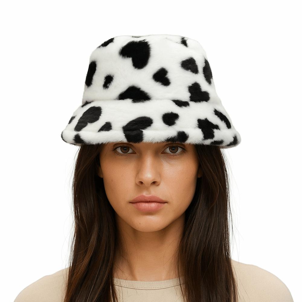 Faux Fur Love Heart Bucket Hat Thicken Winter Plush Hat Retro Plush Fisherman Hat  Autumn