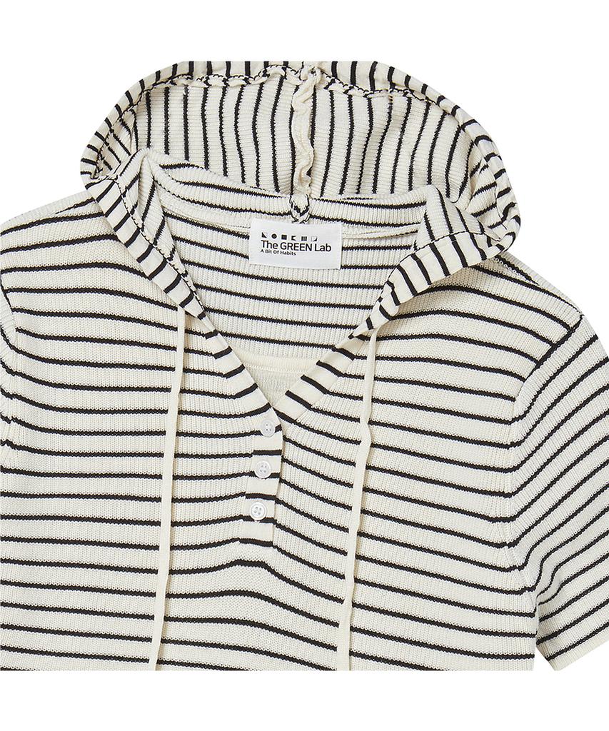 THE GREEN LAB Striped Short Sleeve Hooded Knit [Ivory]