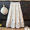 Romantic French Embroidered Floral Pleated A-line Skirt - Spring 2026
