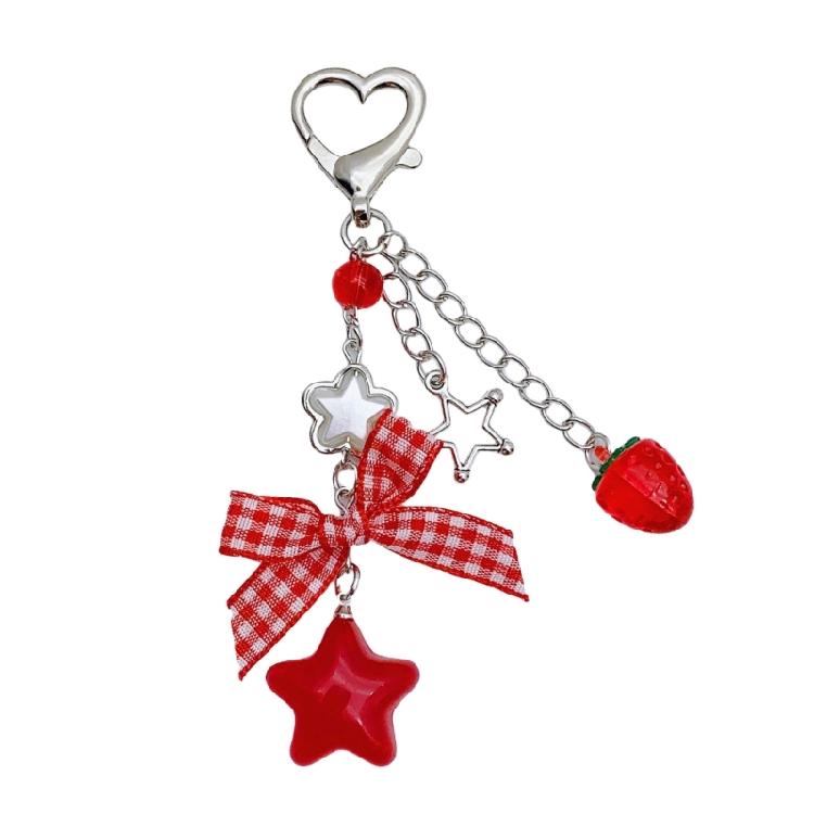 Adorable Strawberry Bowknot Key Rings Unique Strawberry Bowknot Handbag Charm Sturdy Keychain for Fashionable Girls