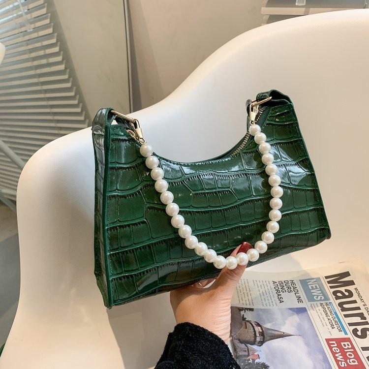 Elegant Pu Leather Underarm Bag With Pearl Details For Stylish Women