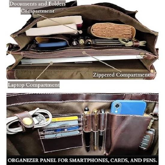Handmade Leather Shoulder Briefcase Messenger Bag Mens 16 Inch Laptop Satchel