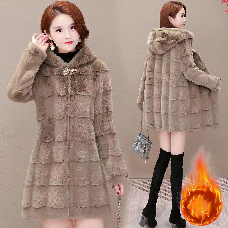 Mittelalterlich Ältere Winterjacke Imitatfell Grasjacke Warm Locker Sitzend Modischer Parka