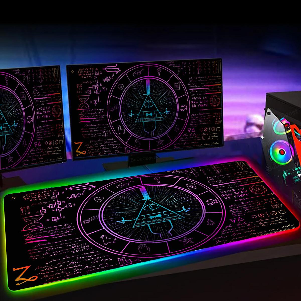 

Gravity Fall Cartoon Bill Cipher RGB Pc Gamer Keyboard Mouse Pad Large LED Glowing Deskmat Natural Rubber Game Computer Mausepad RGB300x600x3mm