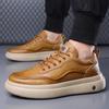 Genuine Leather Shoes Men Footwear Soft Leather Mens Casual Shoes Flat Trendy Platform Sneakers High-quality Outdoors Walk Brown