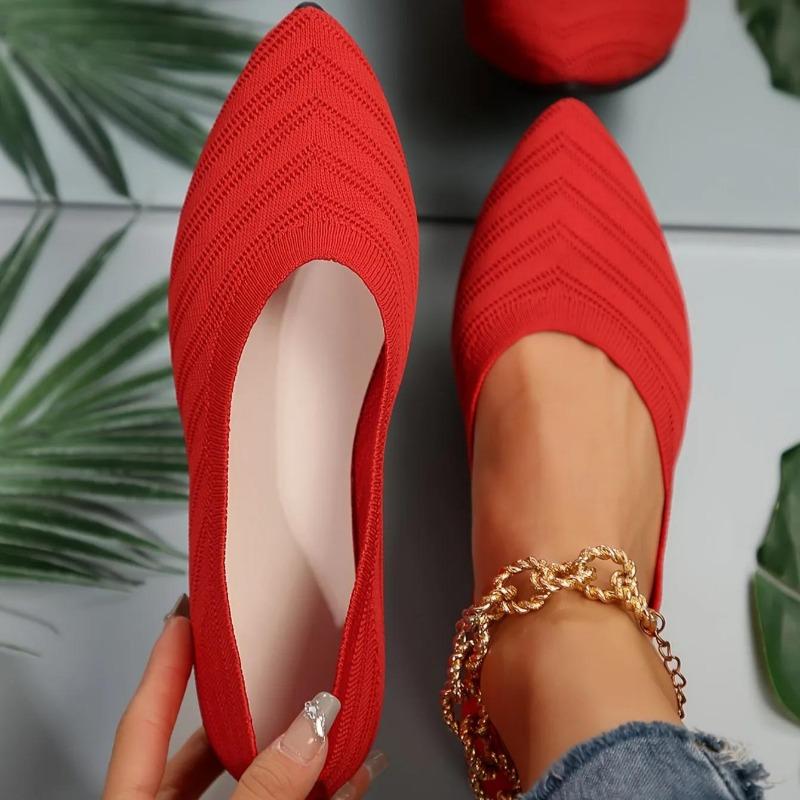 Dámské ploché boty se špičatou špičkou Jednobarevné Pletené slip-on boty Ležérní Prodyšné ploché boty Dámské ploché mokasíny Pohodlné dámské boty
