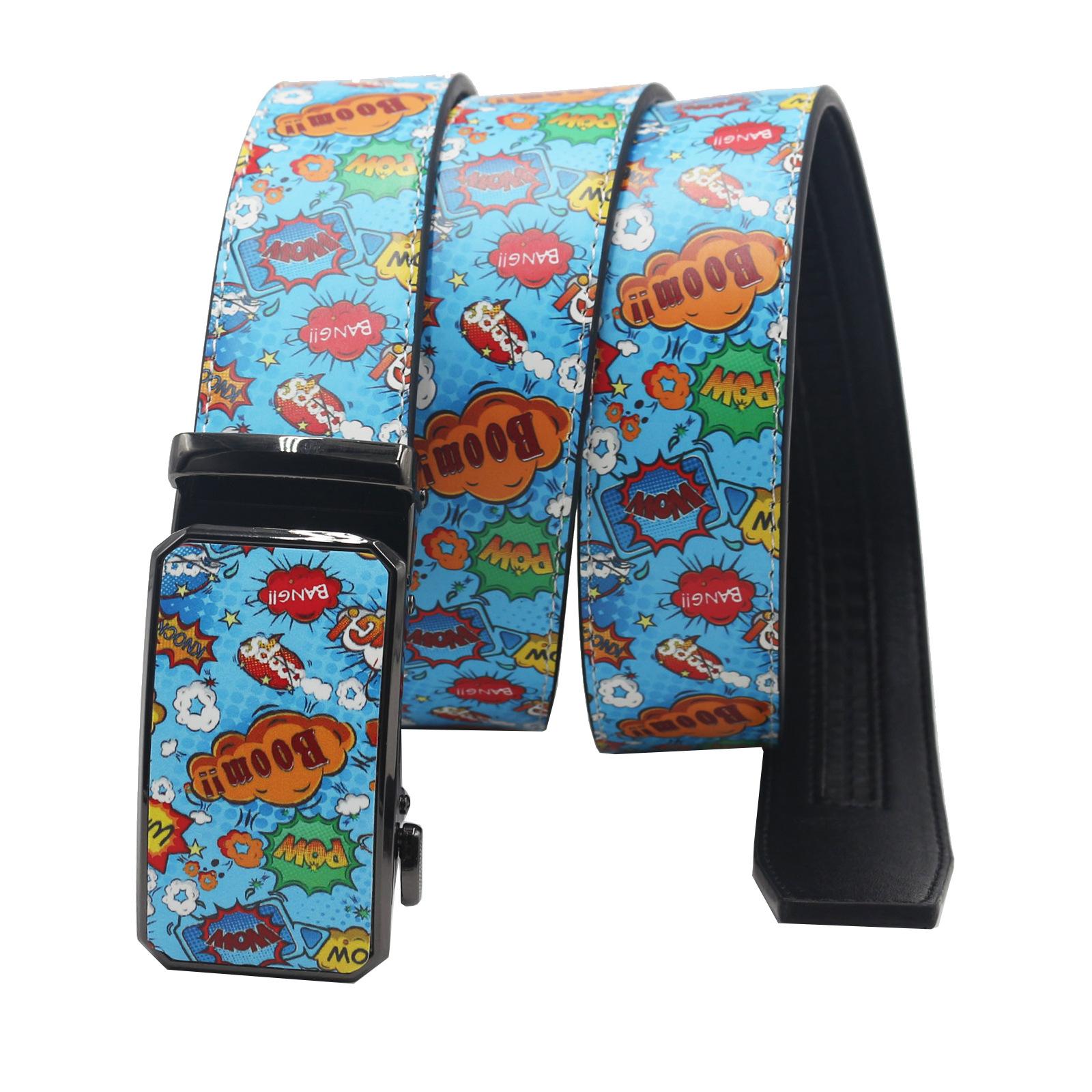 

Оригинальный европейский и американский печатный ремень с автоматической пряжкой в виде граффити, английская печать букв, ремень с автоматической пряжкой 125cm