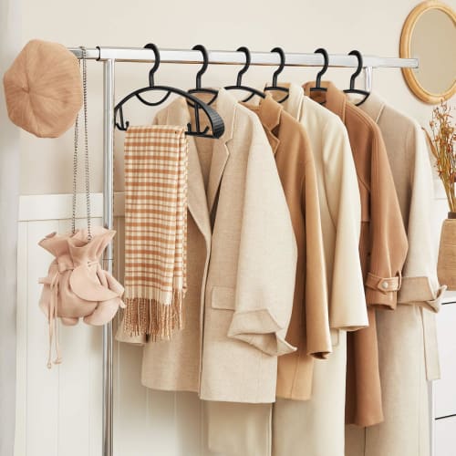 Black Laundry Hangers, Set of 10, Wide, Sturdy, Non-Slip, Shape-Retaining, Durable, Non-Marking, Wet/Dry Use