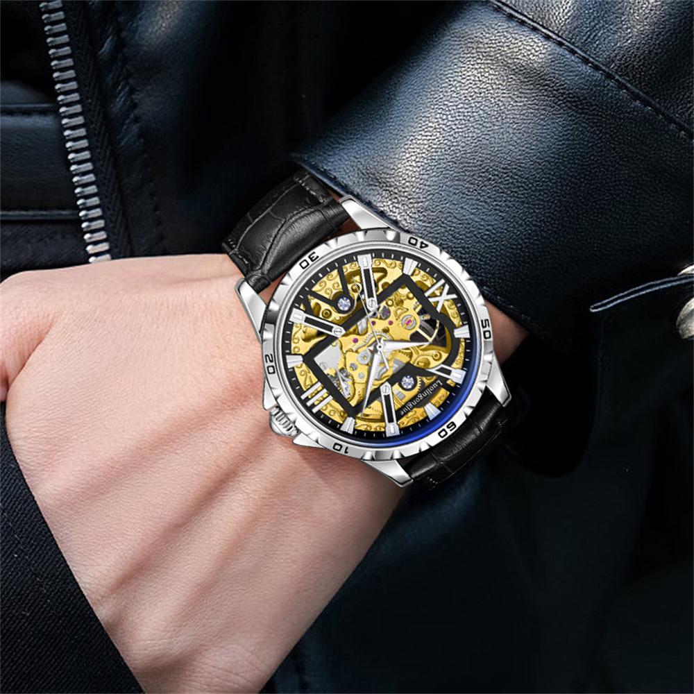 New Luxury Skeleton Automatic Mechanical Watch for Men Luminous Hands Stainless Steel Strap Retro Business Watches