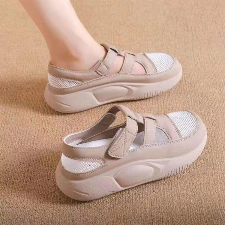 

Женские летние сандалии на толстой подошве с сумкой-головой, новые 2025, на липучке, сетчатые, дышащие, спортивные, полые, пляжные сандалии для женщин 40 хаки