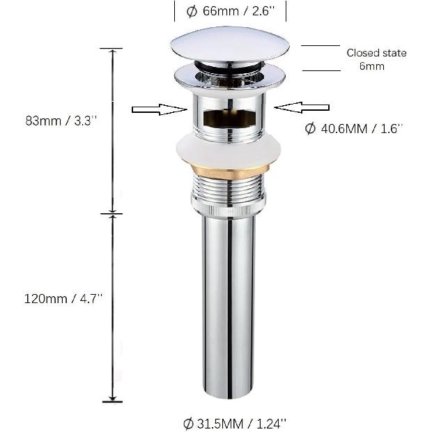 Pop Up Drain Stoper with Overflow for Bathroom Sink with Overflow,Chrome Finished