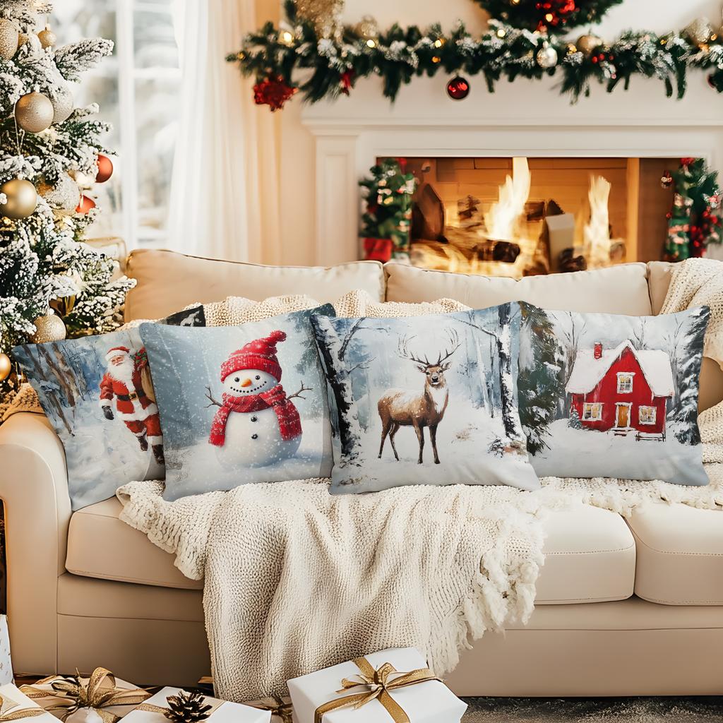 Christmas Theme Cushion Pillowcase Printed Polyester 45X45Cm Throw Pillowcover Decorative Sofa Cushion Pillowslip Home Decor