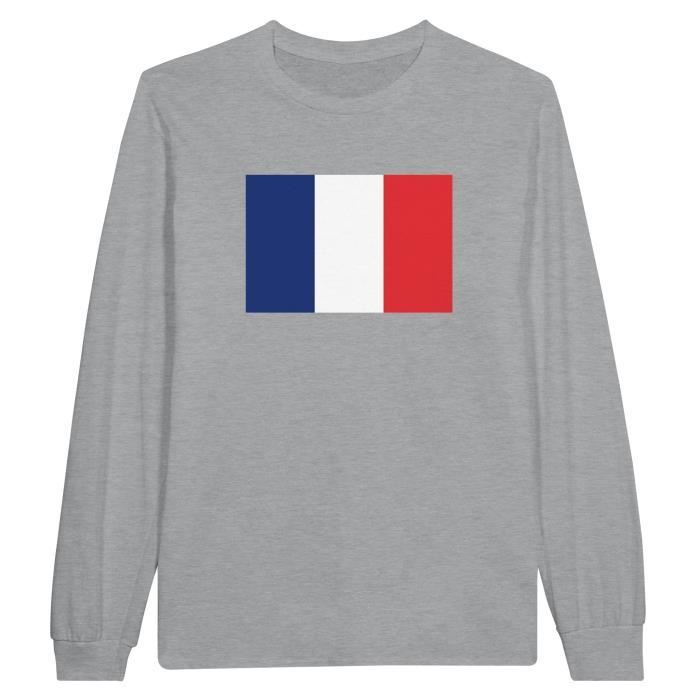 T-shirt à manches longues - PIXELFORMA - Drapeau de la France - 100% coton - Gris - Coupe classique