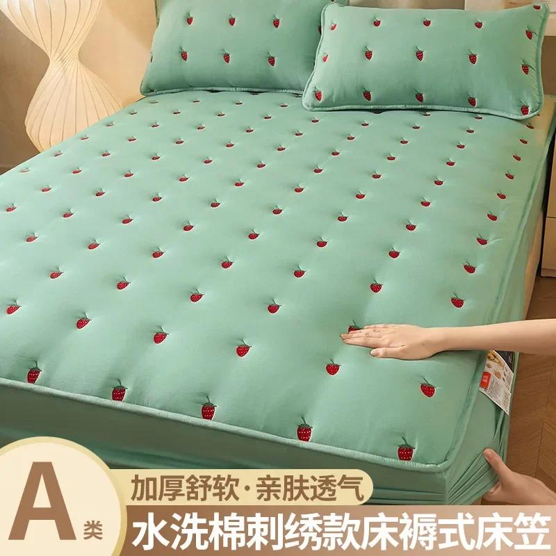 Thickened Oversized Soft Mattress Protector, Solid Color Fitted Sheet, Embroidered Mattress Cover