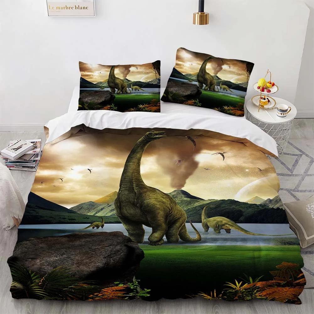 Dinosaur Duvet Cover Set King Queen Size For Kids Boys Girls Polyester Bedding Set Cartoon Wild Animals Pattern Comforter Cover