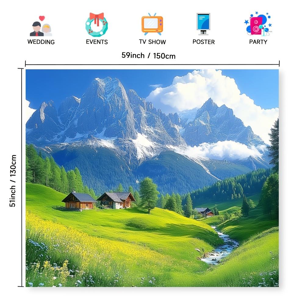 [Vibrant Swiss Alps Tapestry] 1pc Vibrant Swiss Alps Tapestry Wall Decor - 100% Polyester, Elegant Snow-Capped Mountains & Quain