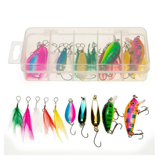 20Pcs/Set Fishing Lure Kit with Artificial Hard Bait Metal Spinner Blade Colorful Feather Freshwater Saltwater Fishing Accessories