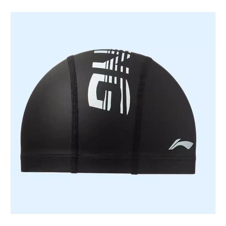 Li Ning Swimming Caps Pu Outdoor Swimming Pool Swim Unisex Black LNYM1