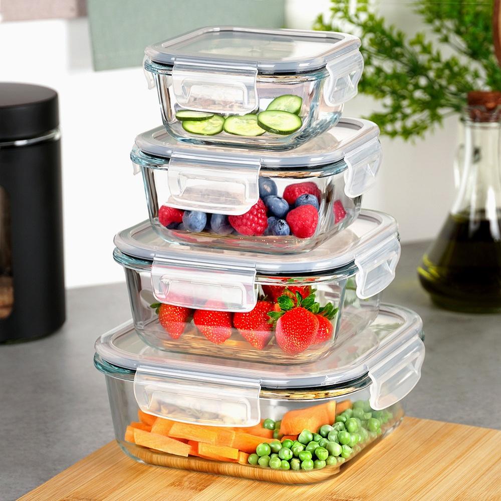 Glass Food Containers With Lid And Seal, Square, 8 Pcs.