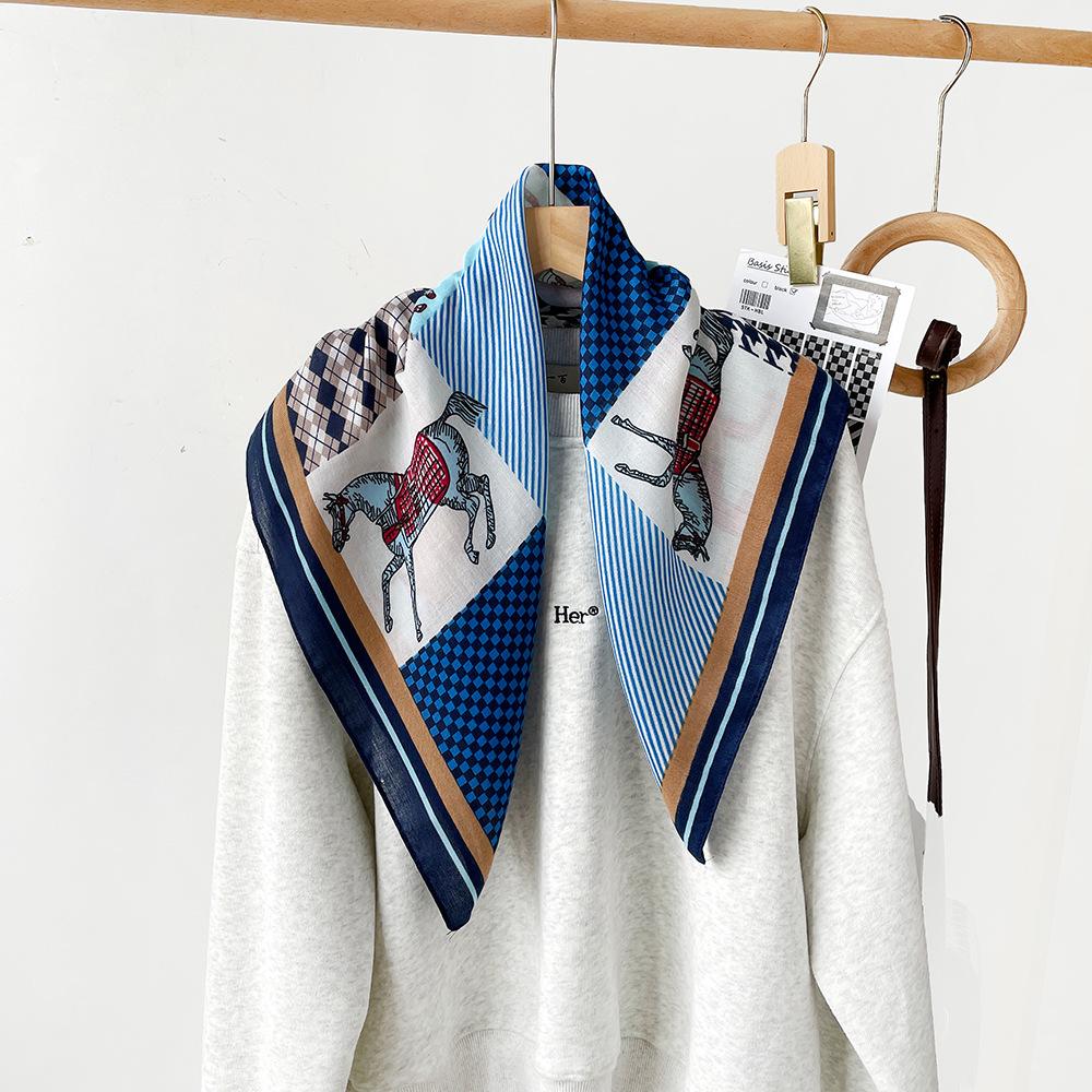 65 Cotton And Linen Silk Scarf Fashion Pony Printing Square Scarf Simple Scarf Women'S Neck Protection Professional Decoration Scarf Women