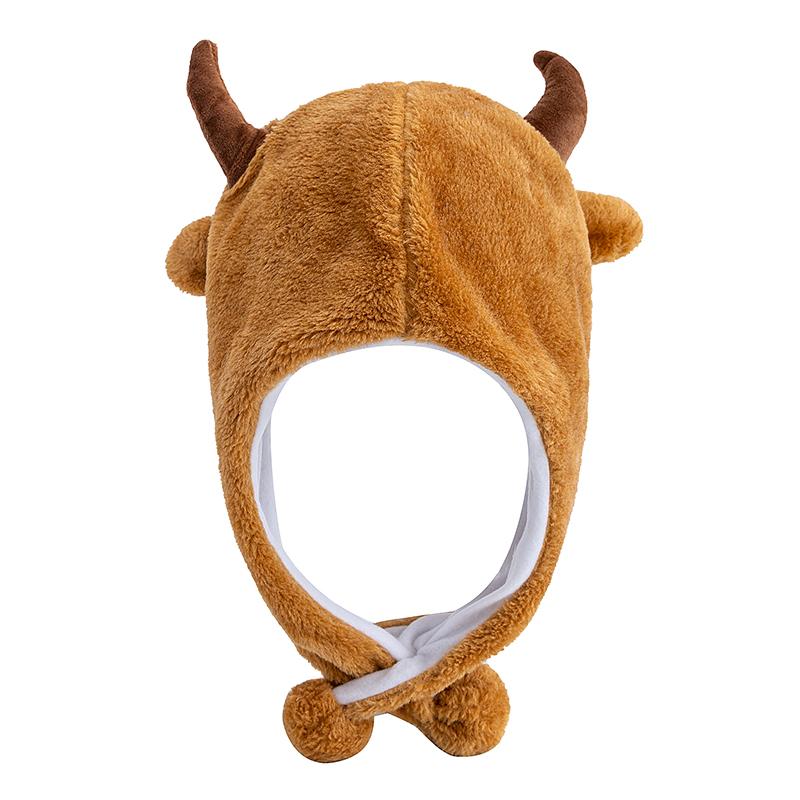 Unisex Funny Bulls Head 3D Animal Style Decorative Hat Winter Cap For Men Women Plush Fur Lovely Family Hat