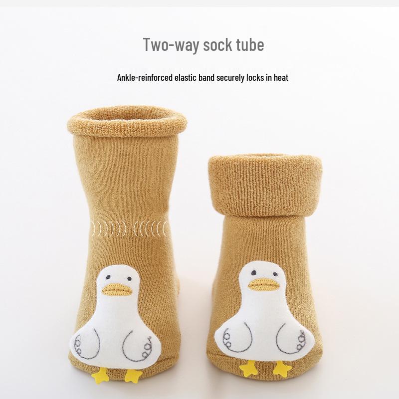 Winter Infant Cartoon Doll Non-slip Mid-calf Socks: Thick & Warm for Newborns and Toddlers