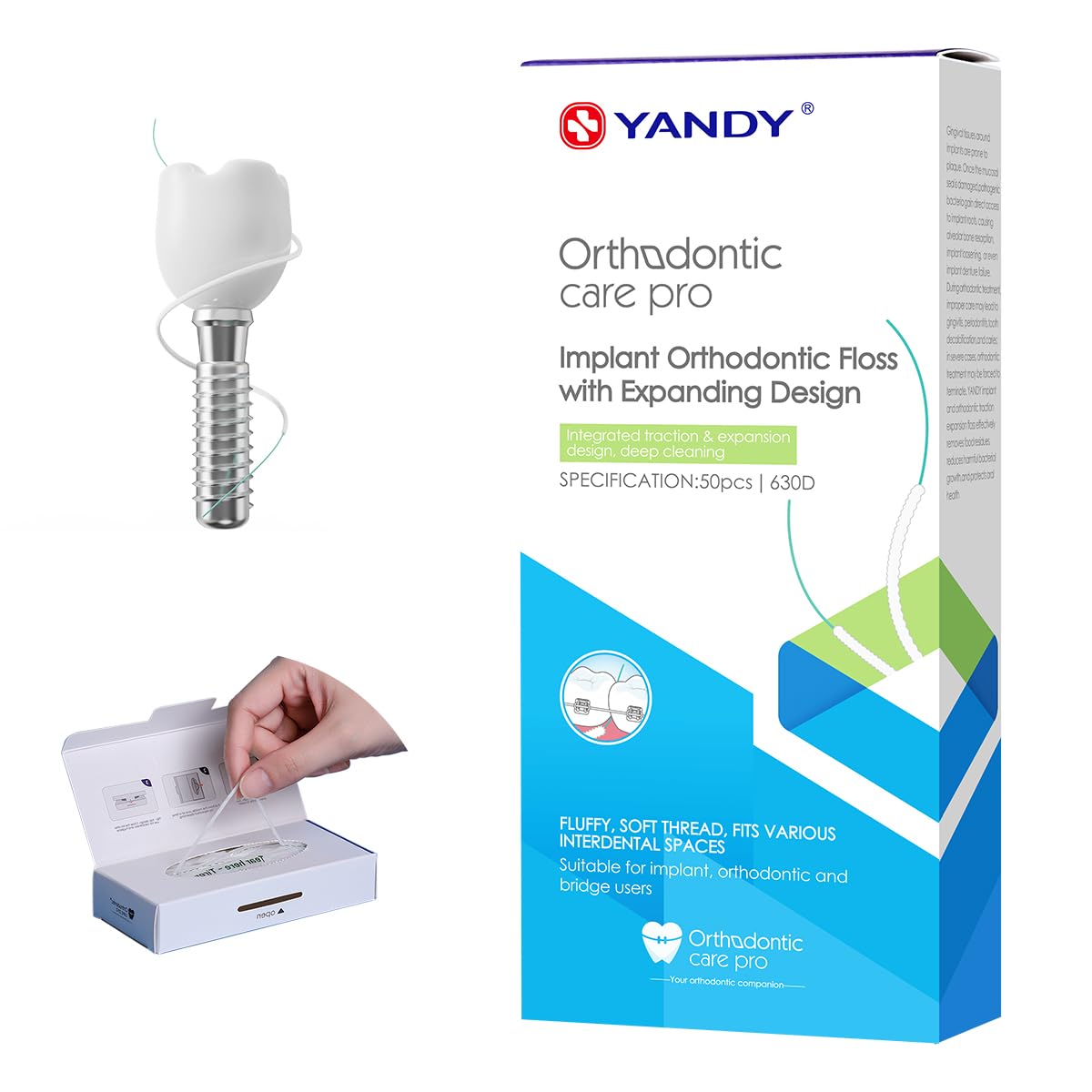 YANDY Super Floss Dental Floss for and Implants Orthodontics, Bridges, (50 pieces) белый