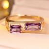 Purple Crystal Zircon Rectangle Stone Rings For Women Vintage Gold Color Engagement Bands Wedding Jewelry Accessories
