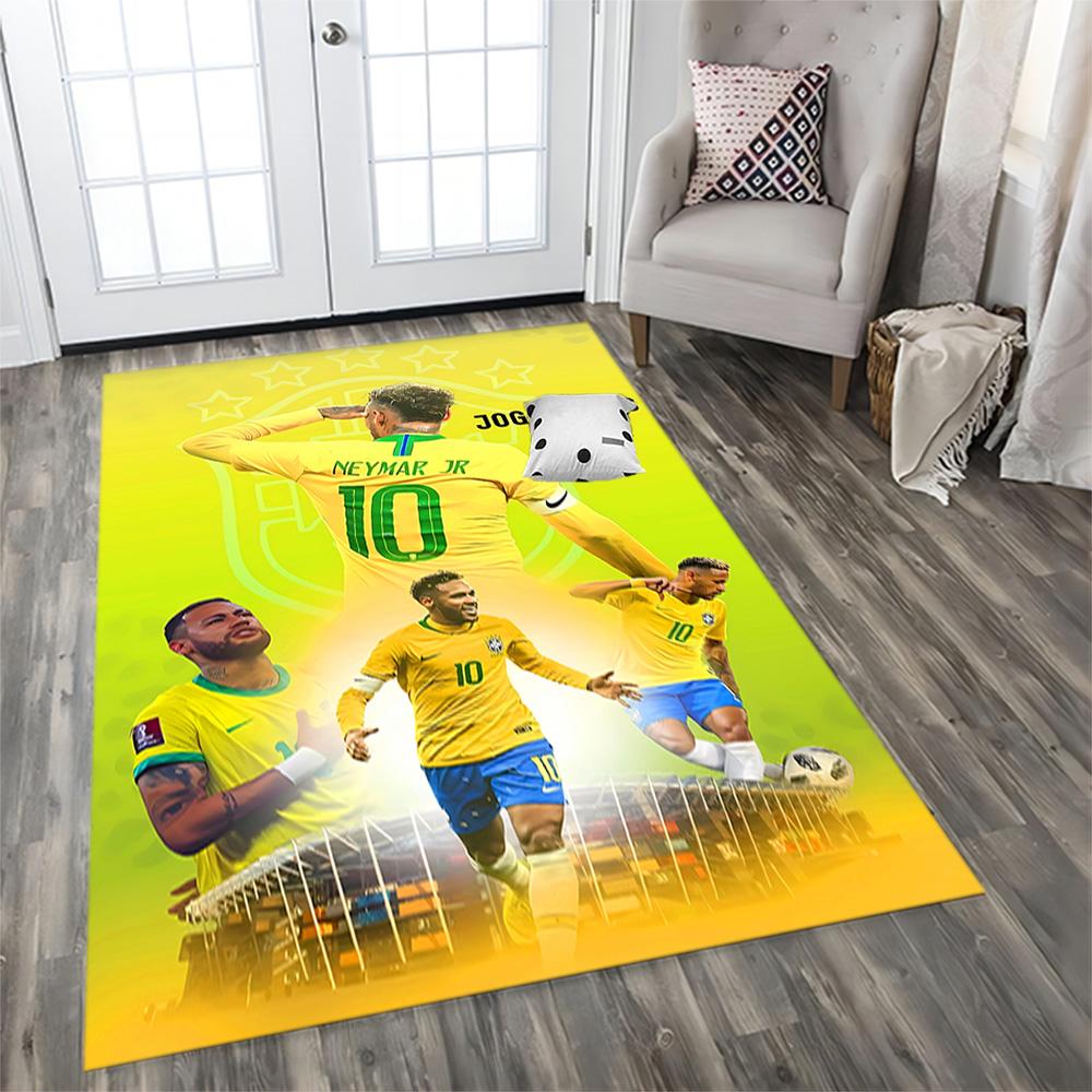 Brazilian Football Stars rug for living rooms, bedrooms, home décor, and as gifts.