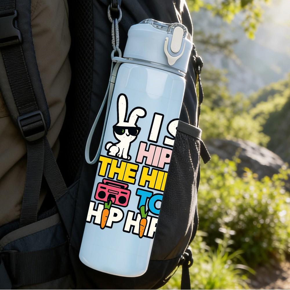 1PC I Said Hip Hop Hippity Text 750ml Color Plastic Sports Water Bottle Leakproof Flip Straw Lid Suitable for Sports Office Home Use